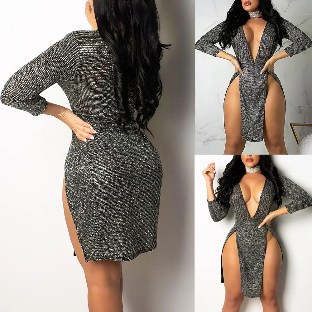 Для женщин Пляжная юбка Сексуальная Глубокий V бинты Bodycon Вечеринка клуб разделение Подол мини платье