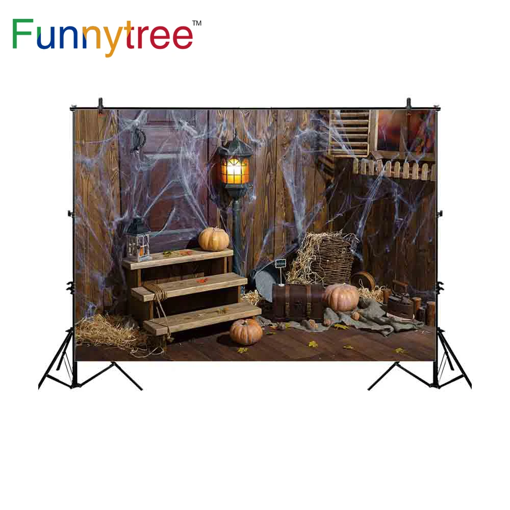 Фон Funnytree для фотостудии грязный склад Хэллоуин Тыква паук веб дверь дети