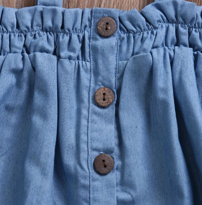 Модная новая детская одежда для маленьких девочек футболка из джинсовой ткани с