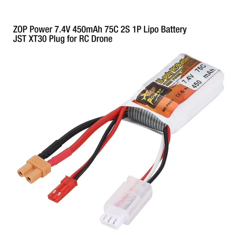 ZOP Мощность 7 4 V 450/1100 мА/ч 75/70C 2 S 1 P Lipo Батарея JST XT60 штекер Перезаряжаемые для