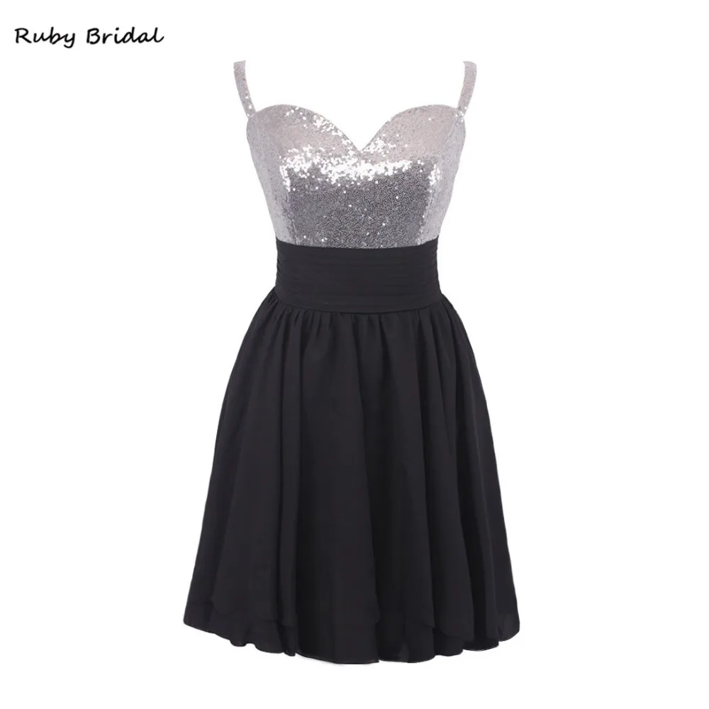 Ruby Bridal 2017 роскошные черные шифоновые Серебристые вечерние платья со складками