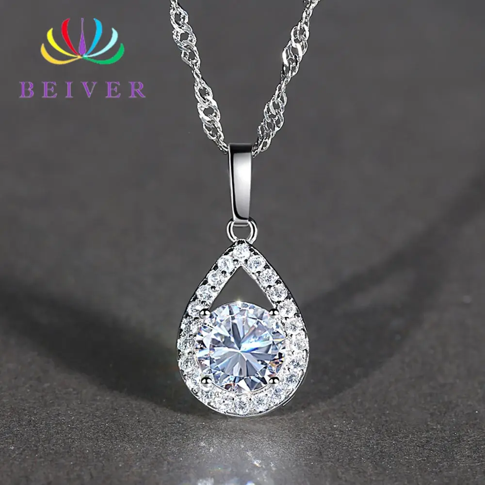 

Beiver White Gold Color Jewelry Wholesale AAA+ Cubic Zirconia Wedding Bands Water Drop Necklace for Women Party Gifts