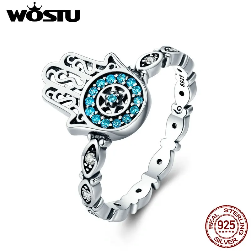 WOSTU горячая Распродажа 925 пробы Серебряная Рука Фатимы Хамса от дурного глаза кольца на палец для женщин модные ювелирные изделия на удачу подарок CQR369