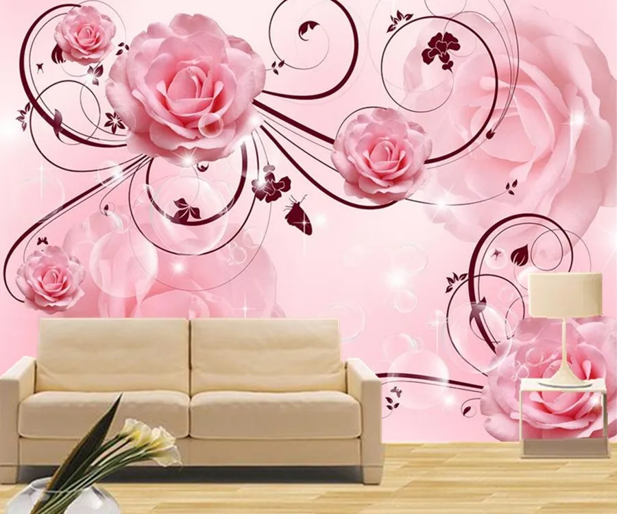 Большие фрески на заказ 3D обои с розовыми розами для гостиницы ресторана
