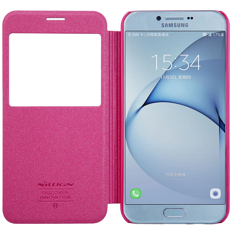 Кожаный флип чехол с окошком для Samsung Galaxy A8 2016 5 7 дюйма NILLKIN Блестящий Модный
