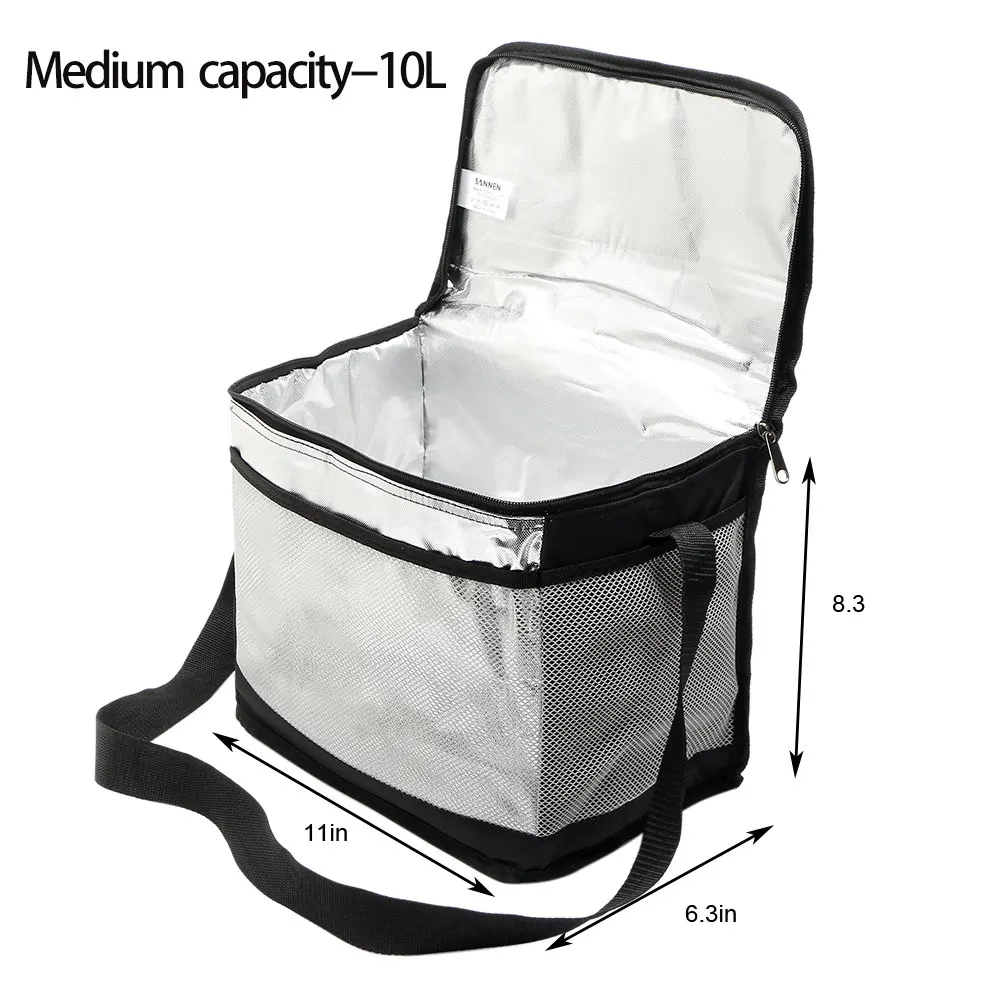 10L Black SANNE 10L 15L Изолированные сумки-холодильники из алюминиевой фольги для пикника, Термосумки для еды, сумки-холодильники, Изолированные сумки через плечо для семьи - Цвет: 10L Black