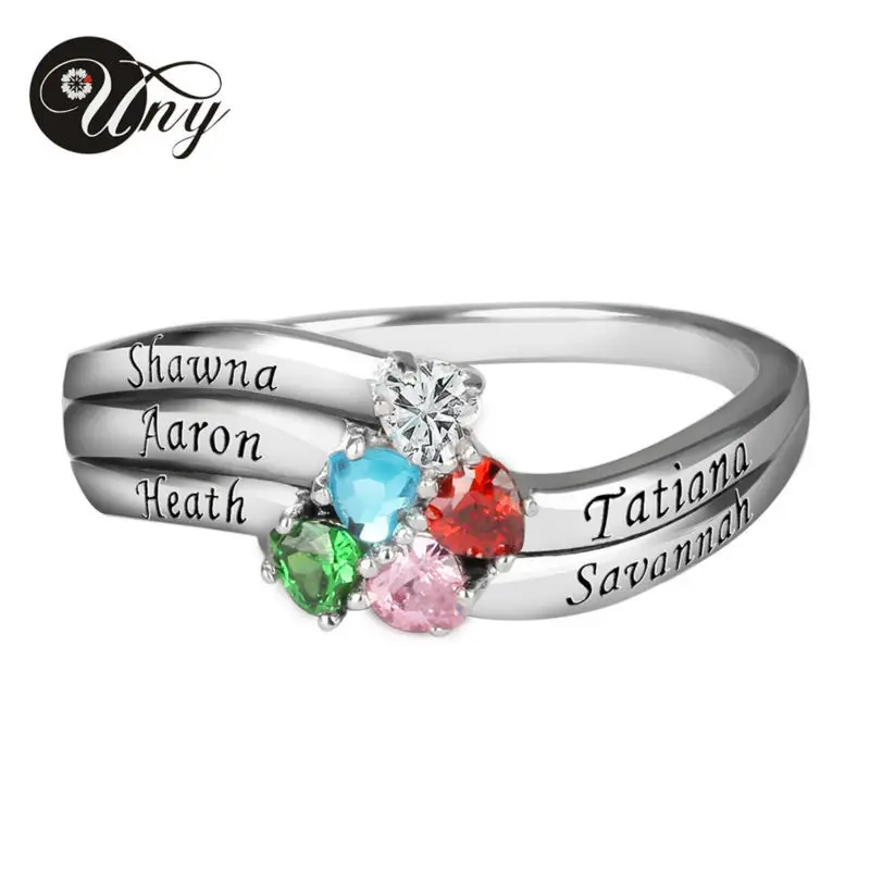 

UNY Ring Sterling Silver Customized Engrave Family Heirloom Rings Anniversary Birthstone Ring Personalized Valentine Gift Rings