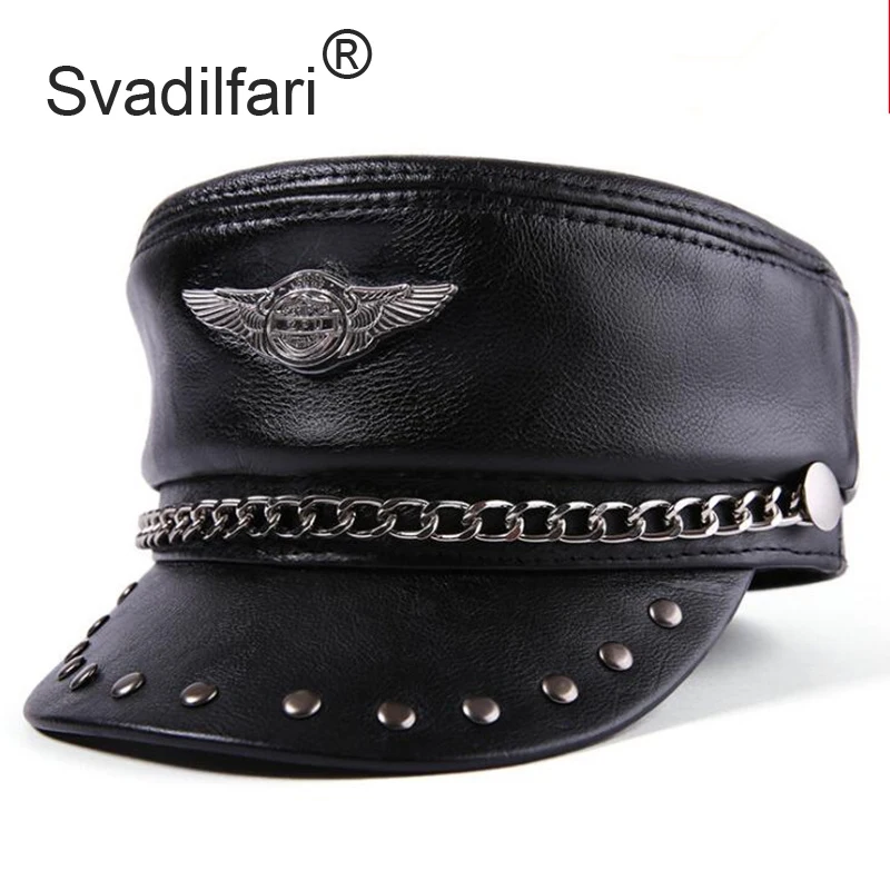 Svadilfari унисекс из натуральной кожи эмблема с орлом Кепка для отдыха локомотив панк плоская воловья кожа кожаные кепки для мужчин и женщин