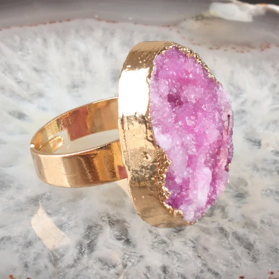 Модное Кольцо drusy с друзой разных цветов красивое кольцо натуральным кристаллом
