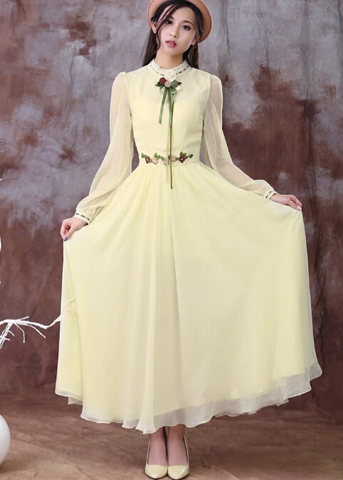 Бесплатная доставка Элегантный богемный стиль Цветочный декор вышивка длинный