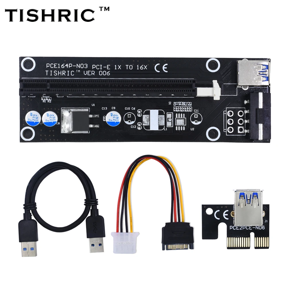 TISHRIC 2017 Новинка VER006 PCI Express Riser Card USB 3 0 PCI-E расширитель 30 см 1x до 16x SATA 4Pin Molex Power для BTC