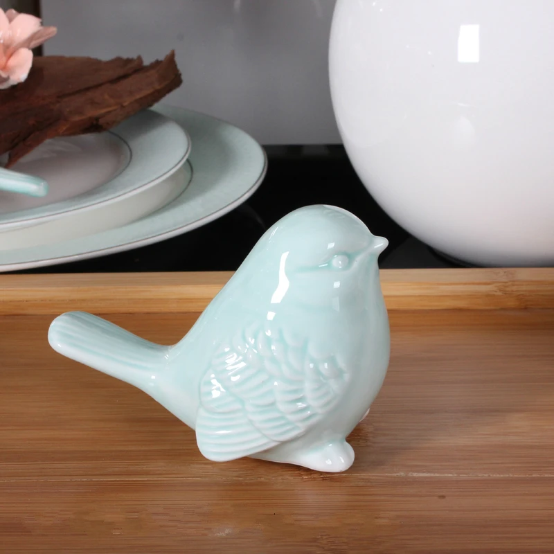 Керамическая скульптура Cyan Bird милая маленькая синяя и белая птичья настольный