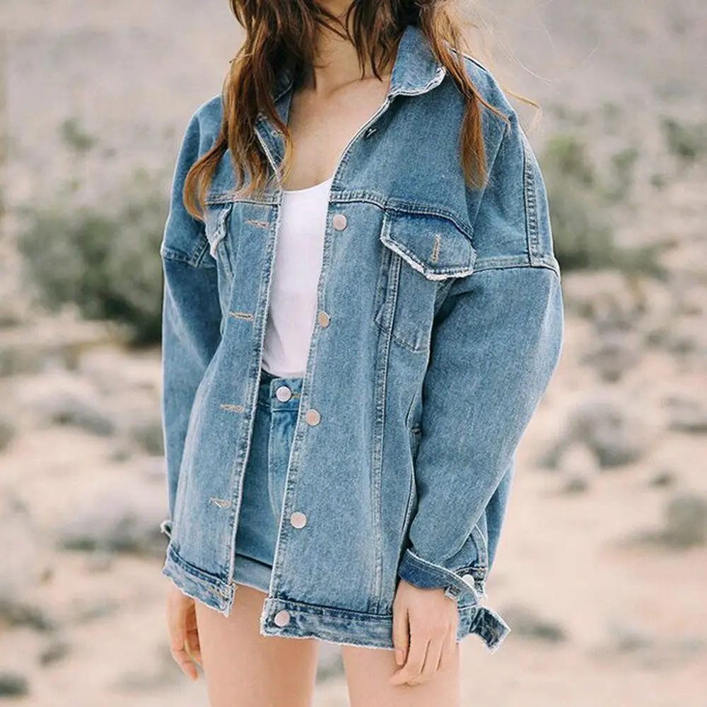 New Autumn Women Solid Retro Oversize Loose Button Jackets Casual Denim Jeans Pocket Coat Outwear Veste En Pour Femme A55 | Женская