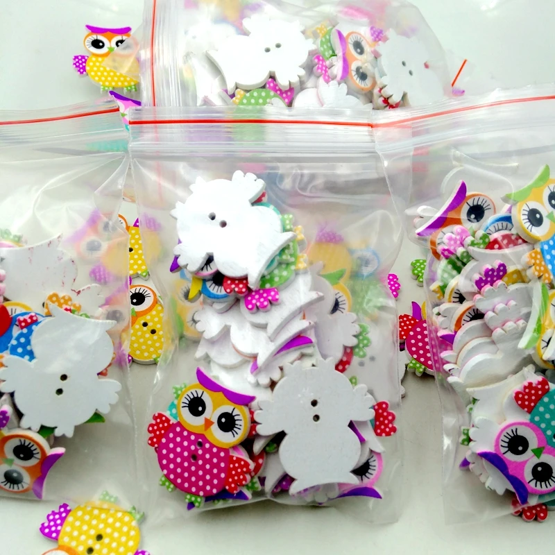 Деревянные пуговицы 35 мм Красивая Сова 2 отверстия для подарочной коробки ручной