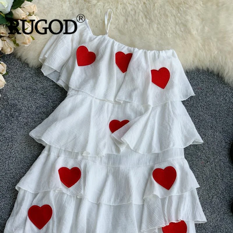 Женское асимметричное платье RUGOD летнее на одно плечо с каскадными оборками и