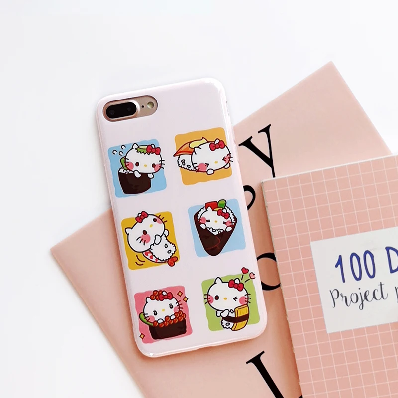 For iPhone 8 8plus KT case Cute Sushi Hello Kitty Soft back cover X 7 7plus 6 6S 6p 6Splus kitty girl style |