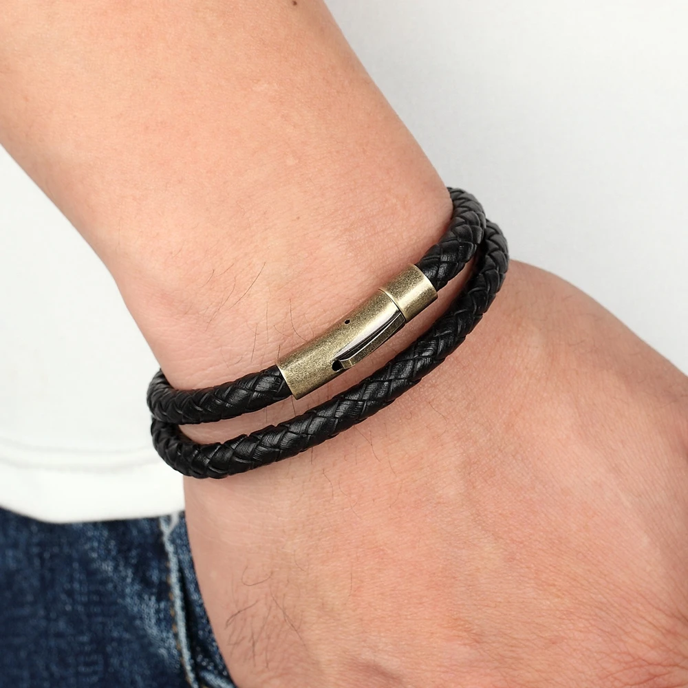 TYO Vintage Stainless Steel Easy-hook Clasp Taupe Brown Wrap Bracelets for Women Authentic Leather Pulseira Masculina 19/21/23CM | Украшения