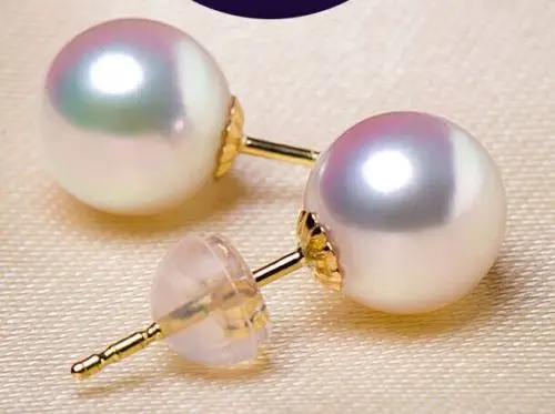 Серьги Akoya с белым жемчугом гвоздики из желтого золота 9 к AAA 10-11 мм | Украшения и