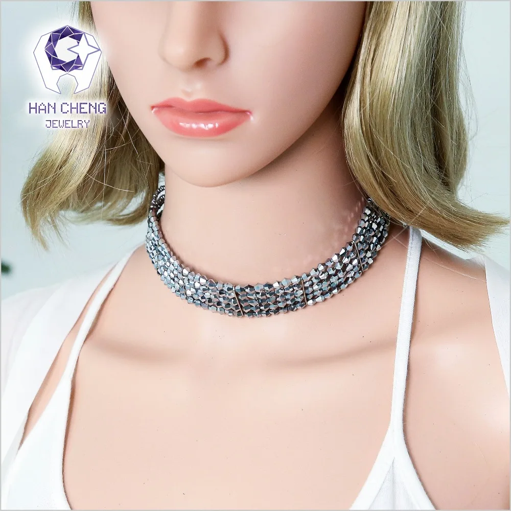 Ханчжэн Новая модная простая панковская черная серебряная цветная многослойная бусинная шокер-ожерелье женские ожерелья Бусинная вышивка ювелирные изделия бижутерия