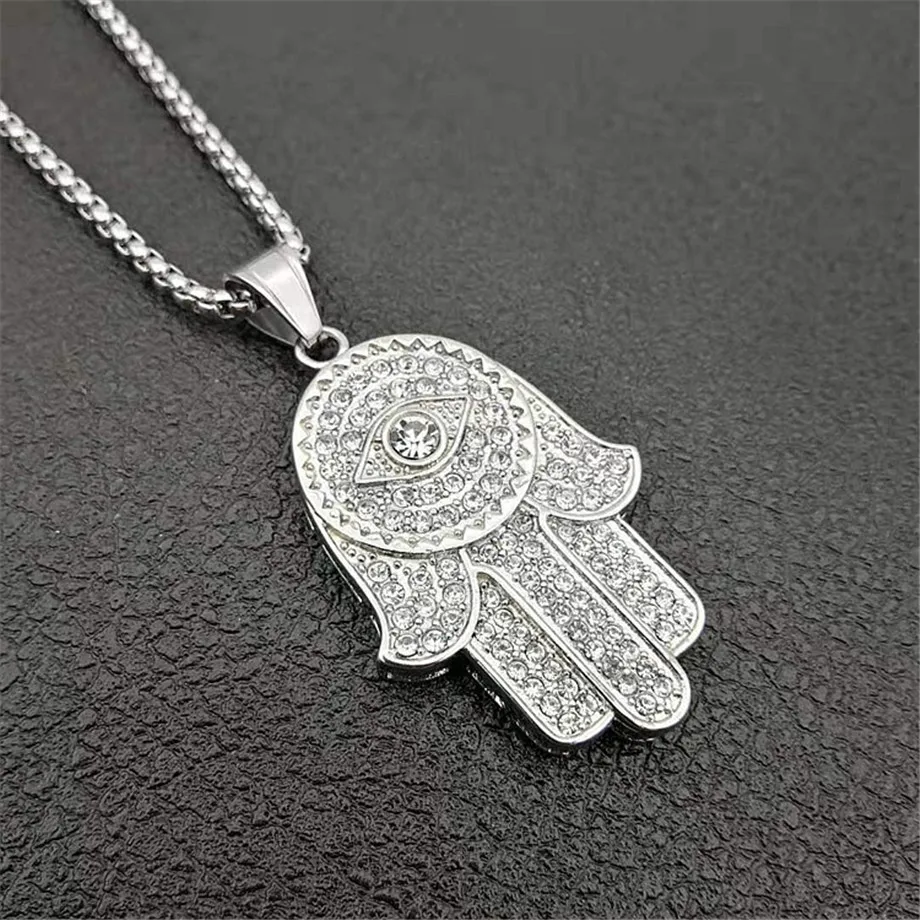 Хип хоп Iced Out Хамса рука Фатимы Кулон & цепь для женщин/мужчин золотой цвет