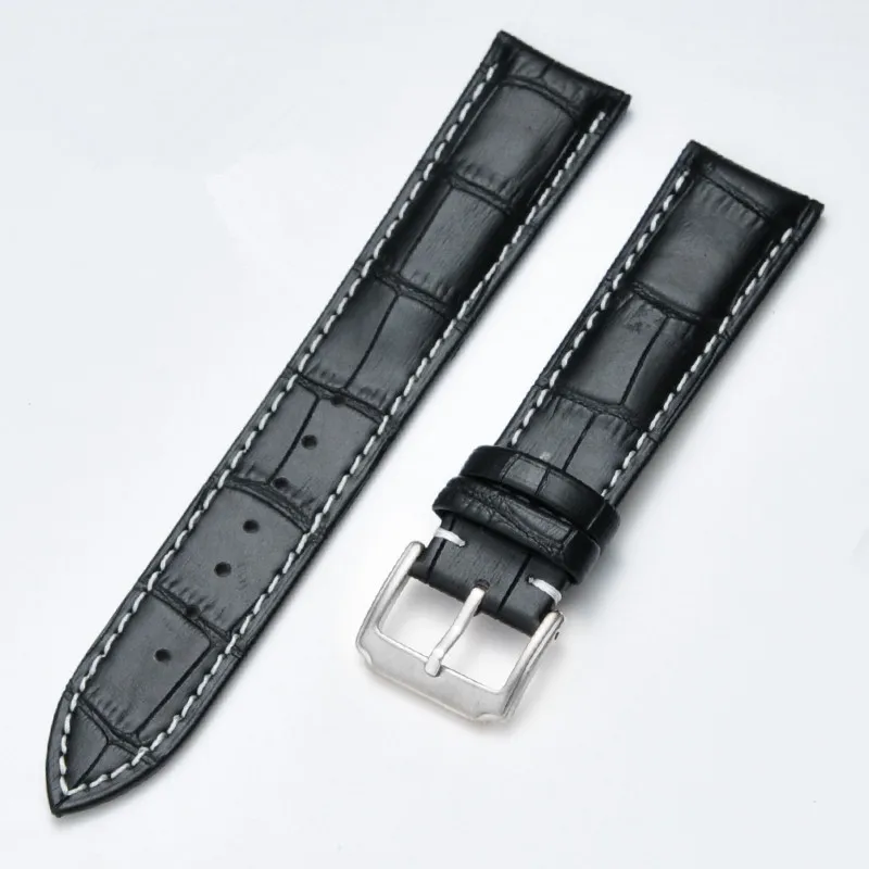 silver-Black white Ремешок для часов из мягкой телячьей кожи 13 15 17 19 21 23 мм браслет из нержавеющей стали с пряжкой - Цвет ремешка: silver-Black white
