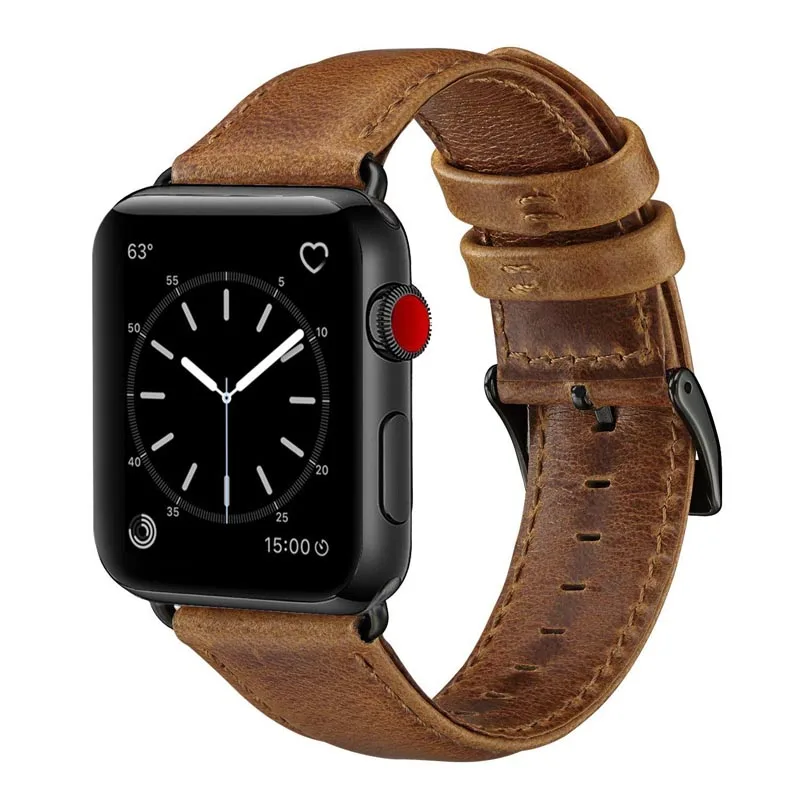 Кожаный ремешок для Apple Watch 4 42 мм 44 черный мужской браслет VIOTOO коричневый кожаный