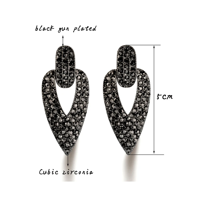 

SINLEERY Vintage Big Full Black Cubic Zirconia Hollow Triangle Drop Earrings Antique Silver Color Female Jewelry ES119 SSB