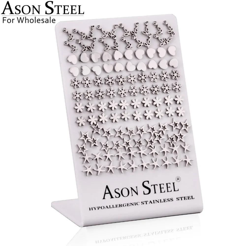 Серьги-гвоздики ASONSTEEL для женщин/девушек 60 пар/лот различных форм нержавеющая