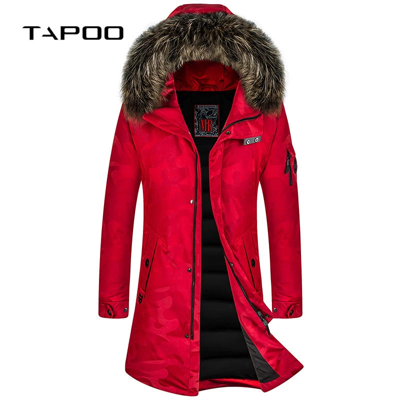 Мужская зимняя куртка на белом утином пуху 90% толстый теплый длинный пуховик