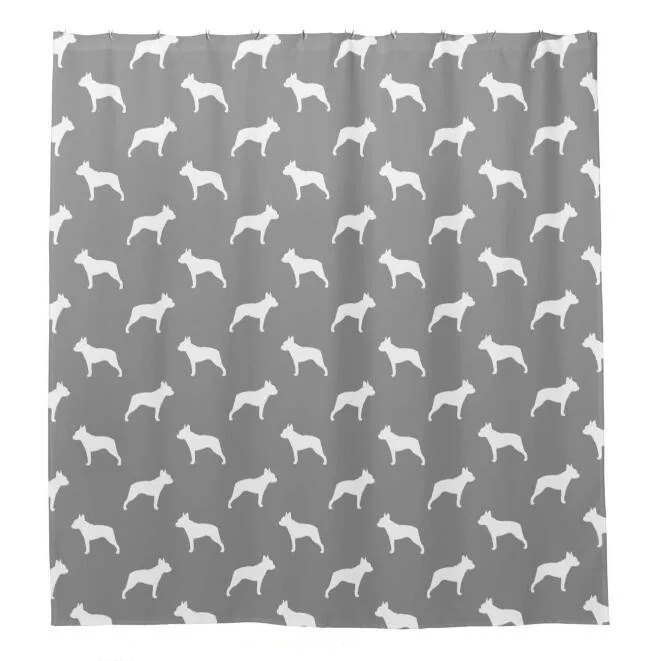 

Забавные силуэты Бостон-терьера, занавеска для душа с рисунком серого, черного цветов, новинка, занавеска для ванной комнаты с изображением ...