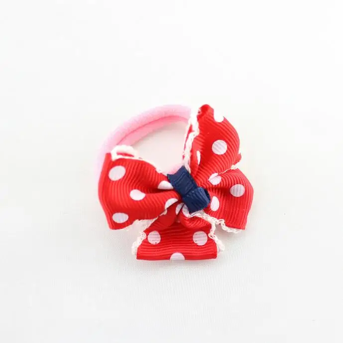 

200pcs/lot Moonstitch ribbon hair bow Red Ribbon with White Dot Crochet