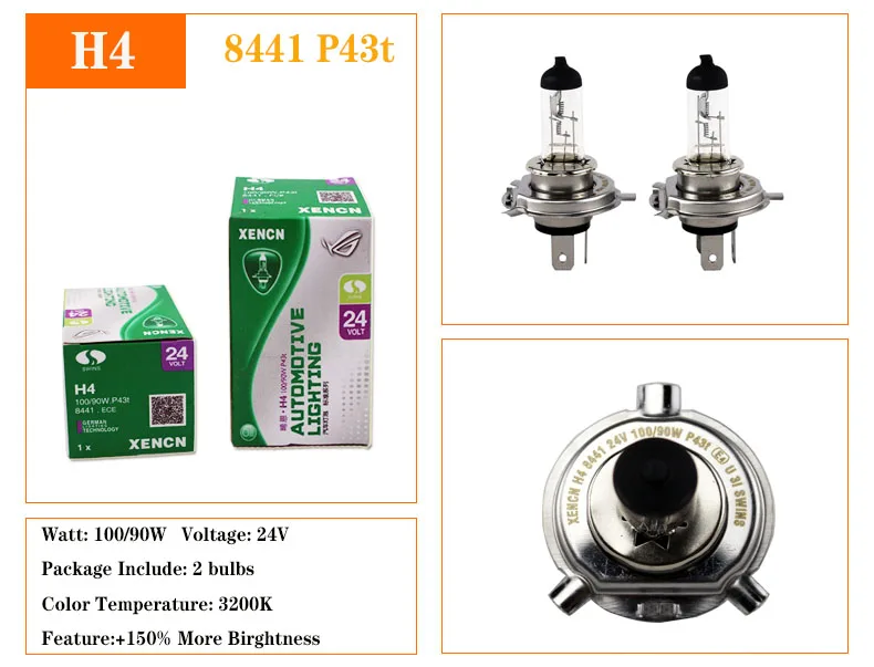 XENCN H1 H3 H4 H7 24V 3200K прозрачная серия внедорожных стандартных фар для грузовиков, автомобильные лампы,, новинка, 2 шт