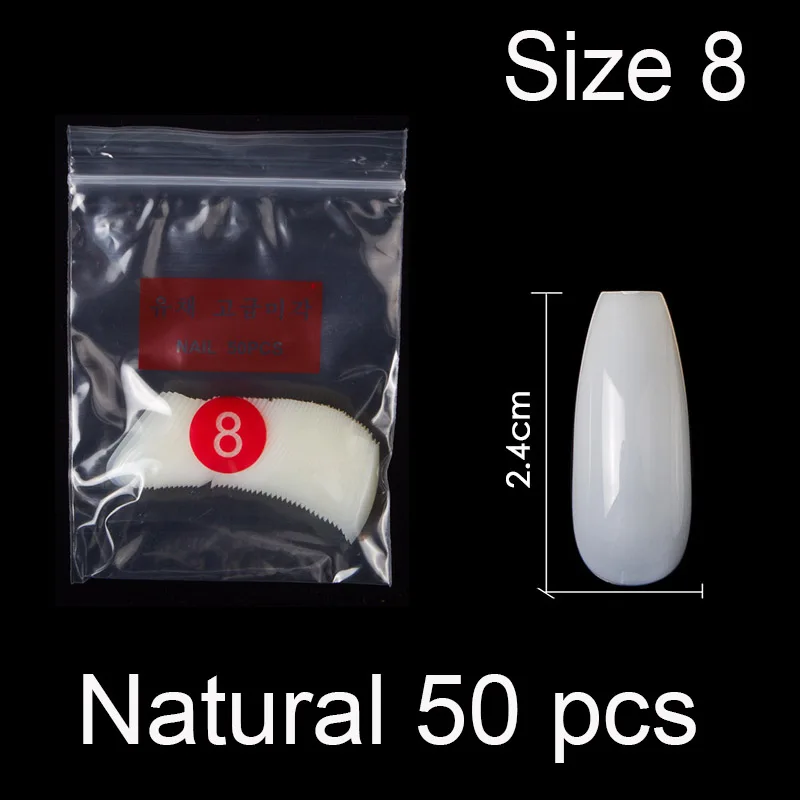 Natural Size 8 50 штук в упаковке определенного размера балерина гроб полное покрытие накладные ногти из акрила накладные ногти маникюр Размер 0 1 2 3 4 5 6 - Цвет: Natural Size 8