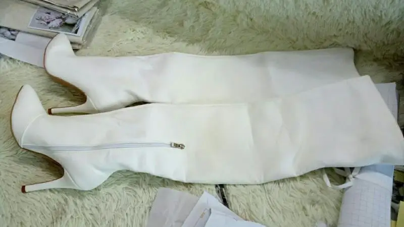 Spring Ladies Solid White Leather Thigh High Boots Women over knee Boots High Heel Gladiator Boots Female Zipper Dress Shoes