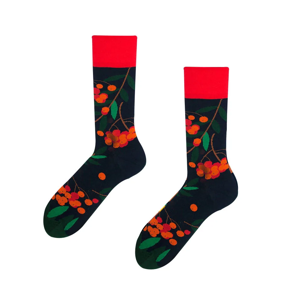 orange socks Зимние хлопковые цветные художественные мужские носки, забавные сумасшедшие подростковые женские носки, забавные Новые счастливые длинные носки, Осенние дубовые носки с узором - Цвет: orange socks