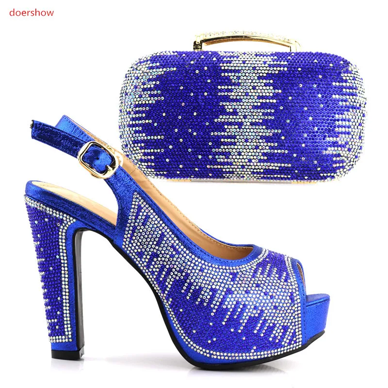 

doershow newAfrican Shoes and Matching Bags Italian Matching Italian Shoe and Bag Set Decorated with Rhinestone Nigerian JJC1-11