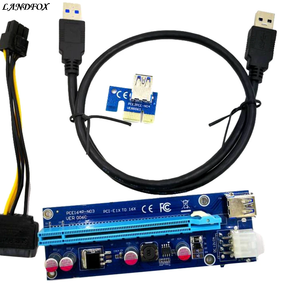 Удлинитель LANDFOX USB3.0 PCI-E экспресс 1x до 16x Райзер карта адаптера SATA 6-контактный
