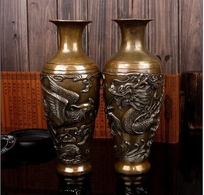 

Bronze copper vase decoration 1pair Stunning Chinese brass vases sculpture, Vase Garden Decoration Brass Bronzeroom Art