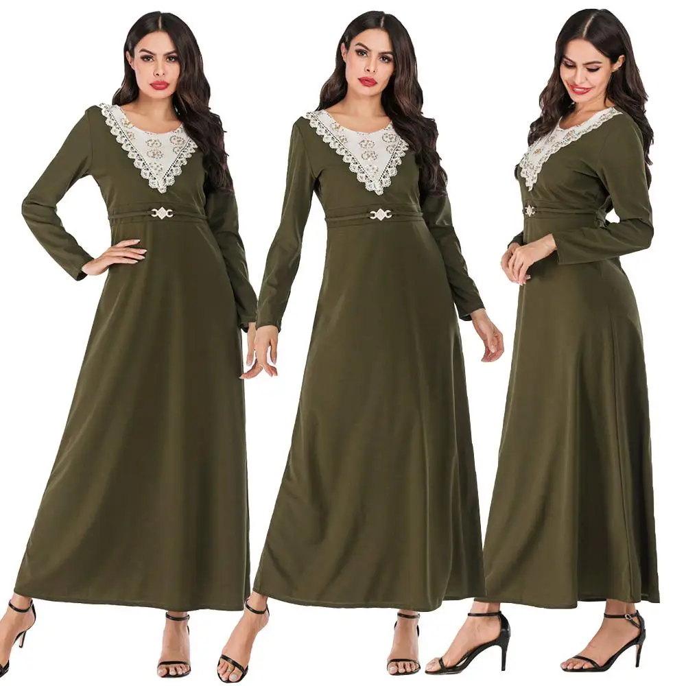 

Women Beads Long Sleeve Dress Muslim Abaya Arab Maxi Party Prom Robe Gown Round Collar Islamic Clothing Dubai Long Sleeve Dress
