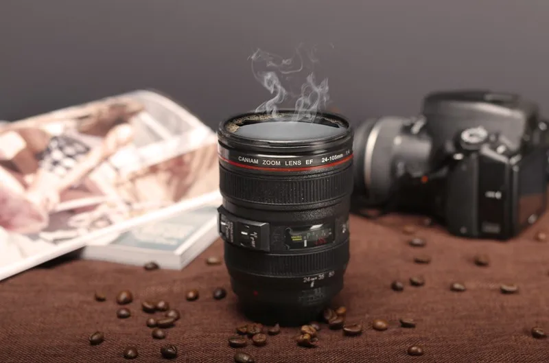 Необычная кружка с искусственной фотокамерой для пива вина крышкой черная