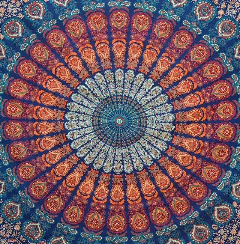 Индийский хиппи богемное Psychedelic Павлин Мандала настенный гобеленовое постельное
