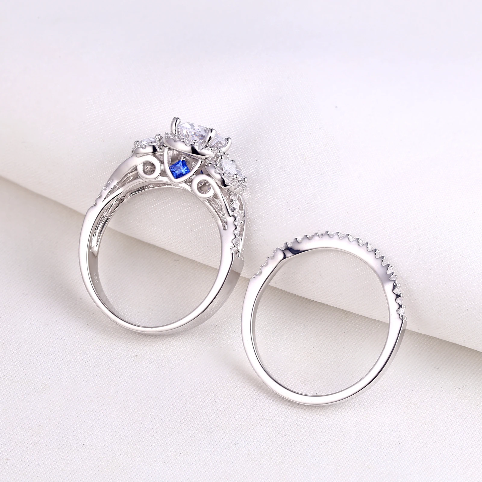 Wuziwen 3,5 Ct овальной формы AAA циркон кольца из стерлингового серебра 925 для женщин синий кристалл обручальное кольцо набор модный подарок для ювелирных изделий
