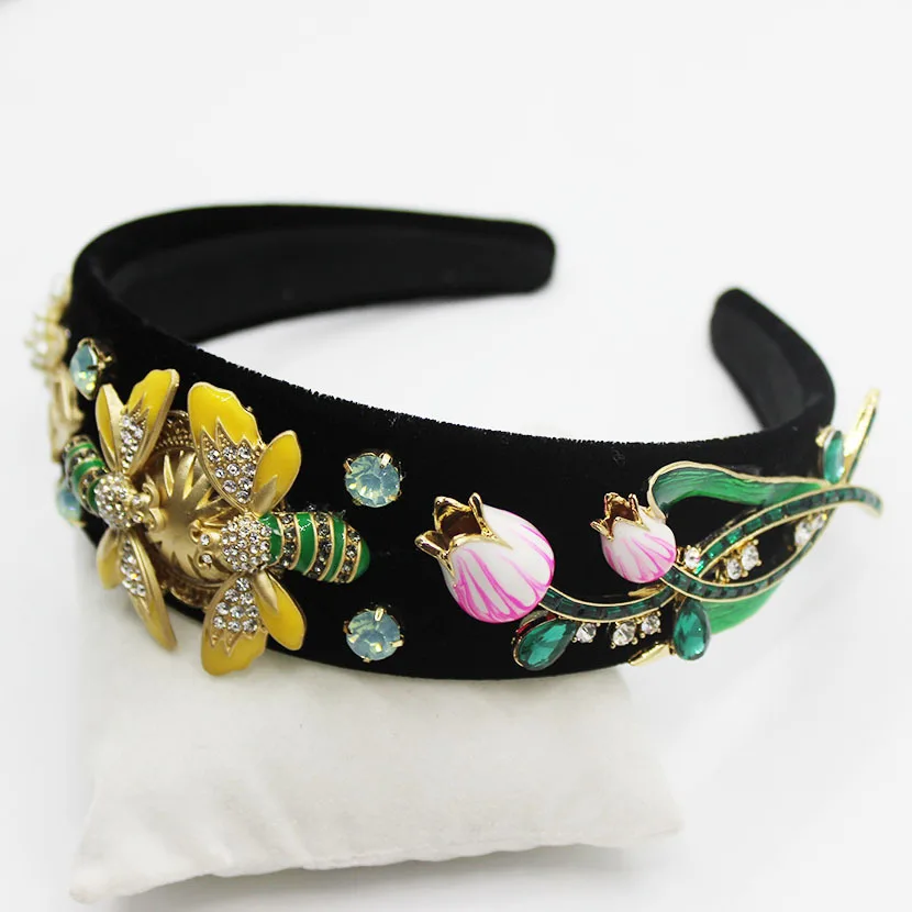 Baroque Wide Bee Headbands with Gems Jewelled Head Band Luxury New Design Party Hair Women Diamond Chic Wedding Accessories |