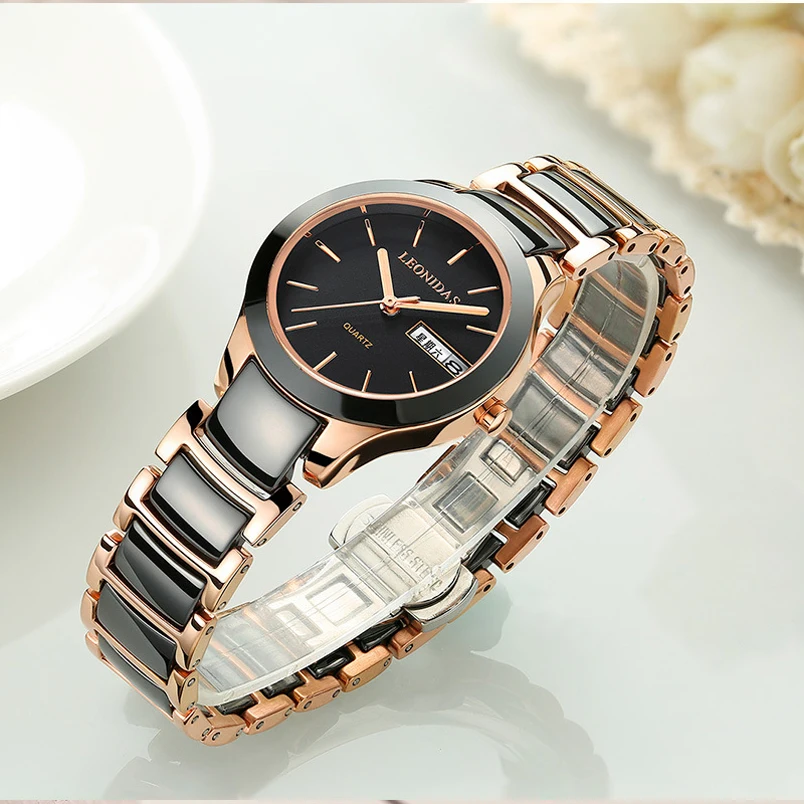 Дамы Bling Часы Керамические часы для женщин розовое золото смотреть Top Элитный