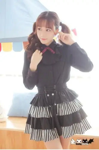 Черная/белая шифоновая рубашка для девочек с бантом воротник летучая мышь