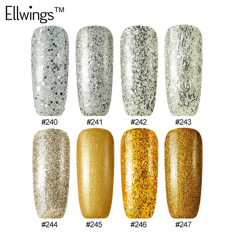 Ellwings 1 шт. золотой и серебряный алмазный Гибридный гвоздь гель Лак Блеск УФ-гель