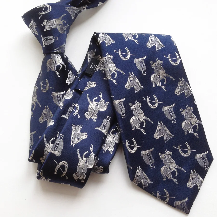 Модный дизайн 100% шелковый галстук темно-синий с белой вышивкой | Аксессуары для
