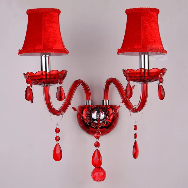 Детская светильник для стены комнаты для свадьбы принцессы Crystal Up Down Polish Bedside wall light red 2 heads Concise wl3271122.