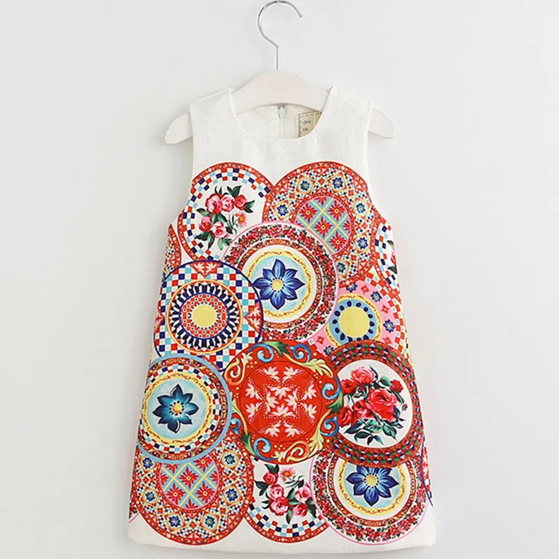 Модная одежда для девочек Paiting Платье с рисунком летняя Новинка 2017 года цветочным