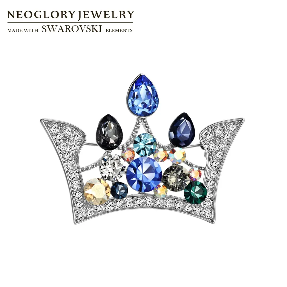 Neoglory Австрия Кристалл и стразы красочная Корона Брошь драгоценный дизайн